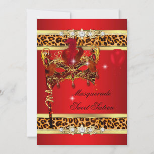 Red Gold Sweet Sixteen Sweet 16 Masquerade Leopard Kaart