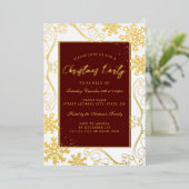 Red Gold Swirl Snowflake Lijst Kerstfeest Folie Uitnodiging (Staand Voorkant)