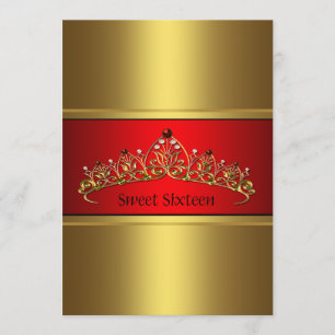 Red Gold Tiara Sweet Sixteen Party Uitnodiging