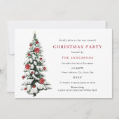 Red Gold Traditional Tree-kerstfeest Invitat Kaart (Voorkant)