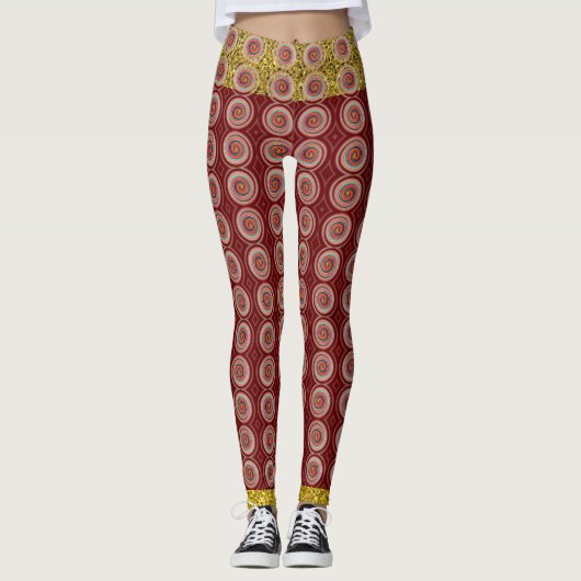 Red Gold Trendy Colorful Abstracte Leggings (Voorkant)