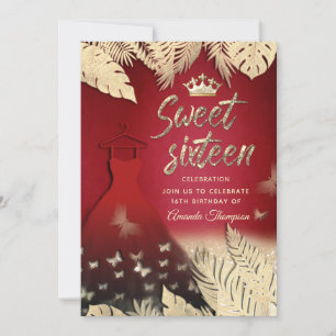 Red Gold tropische bladeren glitter vlinder tiara Kaart
