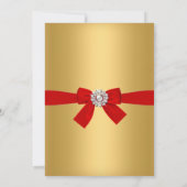 Red Gold White Damask Bow-kerstfeest Uitnodiging (Achterkant)