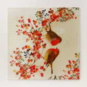 Red Gold Winter Birds Holly Berry Branches Legpuzzel (Horizontaal)