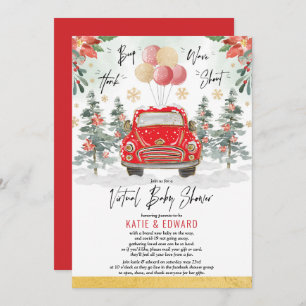 Red Gold Winter Holiday Virtual Baby shower Kaart