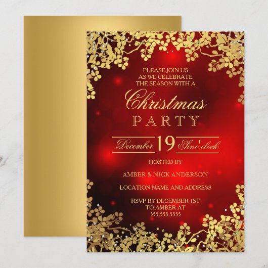 Red Gold Wreath Christmas Party Invitation (Devant / Derrière)