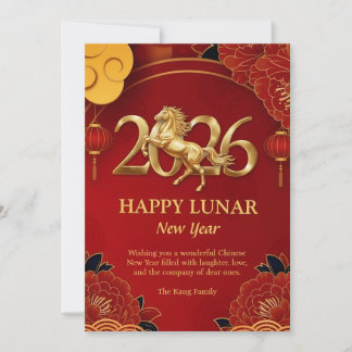 Red Gold Zodiac 2026 Horse Chinese Lunar New Year Feestdagenkaart