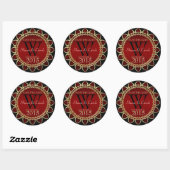 Red Gold Zonnebloem Monogram Save the Date Sticker (Vel)