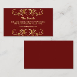 Red Golden Geometric Elegant Wedding Detail Informatiekaartje