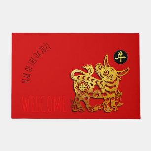 Red Golden Ox Papercut Chinees nieuwjaar 2021 L DM Deurmat