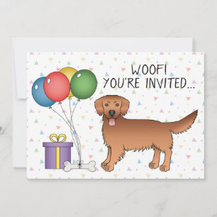 Red Golden Retriever Cute Cartoon Dog - Birthday Kaart