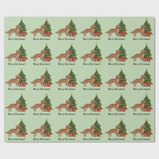 Red Golden Retriever Schattigee hond en kerstboom Cadeaupapier (Vlak)