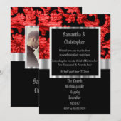 Red Gothic damask wedding photo invitation (Devant / Derrière)