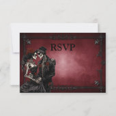 Red Gothic Halloween Alternative Wedding RSVP Card (Dos)
