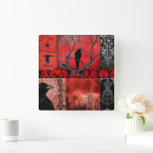 Red Gothic Squares Vierkante Klok (Huis)