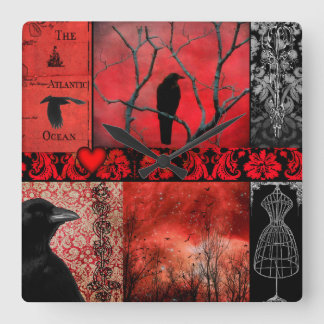 Red Gothic Squares Vierkante Klok