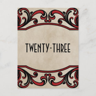 Red Gothic Swirls Numéro de table Carte postale