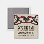 Red Gothic Swirls Save the Date Magnet (Recto/Verso)