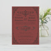 Red Gothic Victoriaans Damask Save the Dates Date (Staand voorkant)