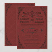 Red Gothic Victoriaans Damask Save the Dates Date (Voorkant / Achterkant)