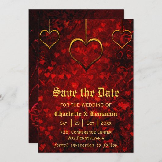 Red Gothic Wedding Save the Date (Voorkant / Achterkant)