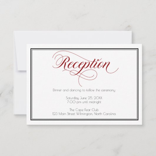 Red Graceful Script Wedding Reception Kaart (Voorkant)