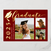 Red Grad Casquette Photo Foil Faire-part de gradua (Recto)