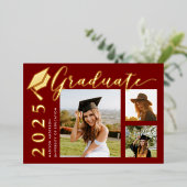 Red Grad Casquette Photo Foil Faire-part de gradua (Debout devant)