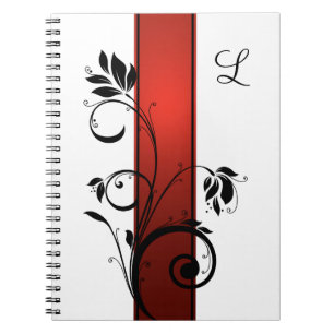 Red Gradient Black Floral Swirls gastenboek Notitieboek