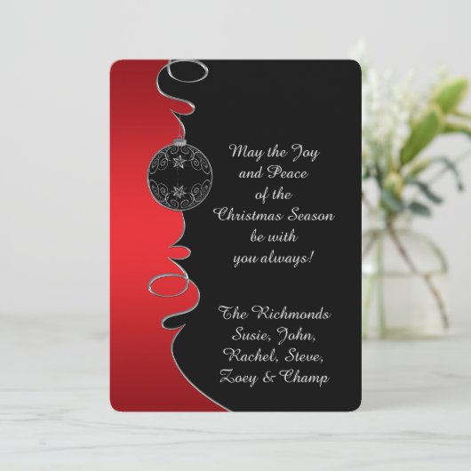 Red Gradient Silver  Swirls kerstkaart (Staand voorkant)