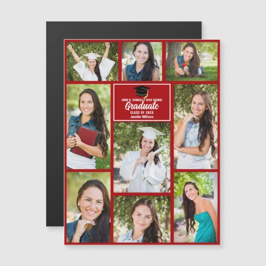 Red Graduate Photo Collage 2023 Graduation Magnet (Devant / Derrière)