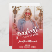 Red Graduate Photo Graduate Faire-part (Devant / Derrière)