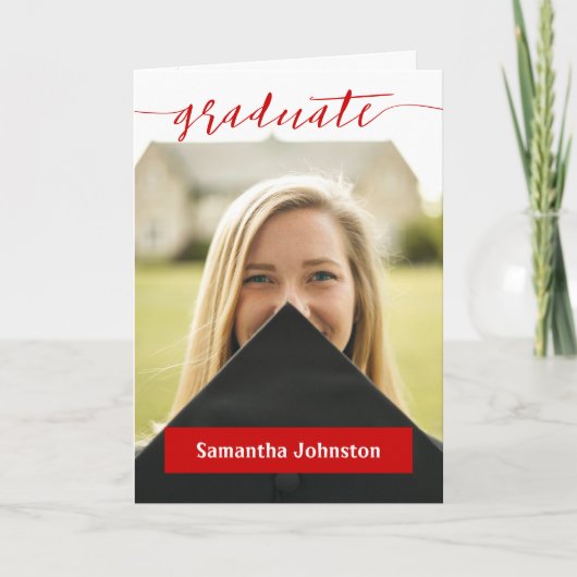 Red Graduate Script Modern Photo Invitation (Devant)