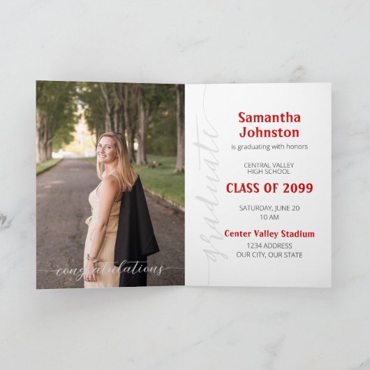 Red Graduate Script Modern Photo Invitation (Intérieur)