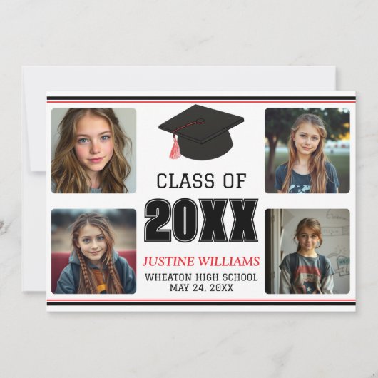 Red Graduation  Announcement Aankondiging (Voorkant)