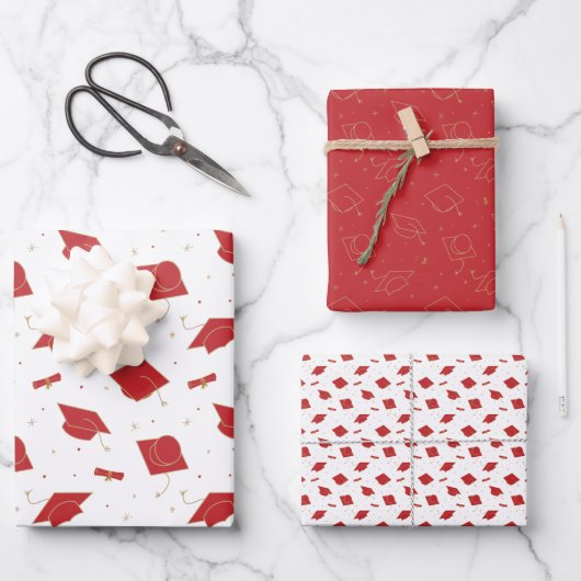 Red Graduation Cap Toss Inpakpapier Vel (Voorkant)