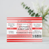 Red Graduation Party Admission Ticket Invitation Kaart (Staand voorkant)