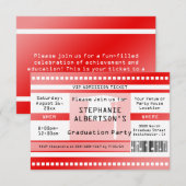 Red Graduation Party Admission Ticket Invitation Kaart (Voorkant / Achterkant)