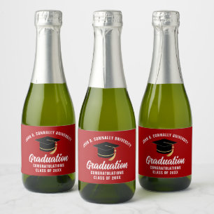 Red Graduation Party gepersonaliseerd Sparkling Wijnetiket