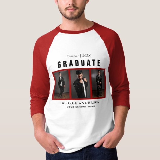 Red Graduation Photo Collage personnalisé T-shirt (Devant)