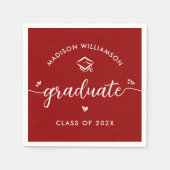 Red Graduation Script Hearts Cap Icon Bold Modern Servet (Voorkant)