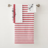 Red Grain Sack Stripe Family Crest Bad Handdoek (Insitu)