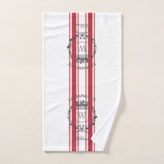Red Grain Sack Stripe Family Crest Bad Handdoek (Handdoek)