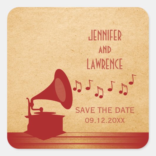 Red  Gramophone Save the Date Stickers (Voorkant)
