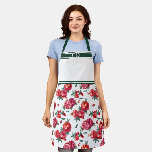 Red Granaatappel Orchard All-Over Print Monogram Schort (Gedragen)