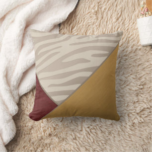 Red Graphic Suede Brushed Gold Print Taupe Zebra Kussen