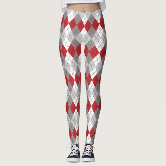 Red Gray Argyle Pattern Leggings (Voorkant)