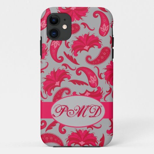 Red Gray Art Deco Parisian Paisley Monogram Case-Mate iPhone Case (Achterkant)