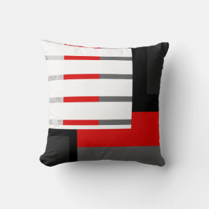 Red Gray Black and White Striped Block Kussen