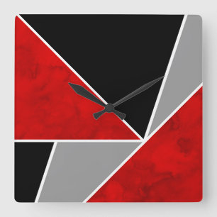 Red Gray Black Color Block Vierkante Klok